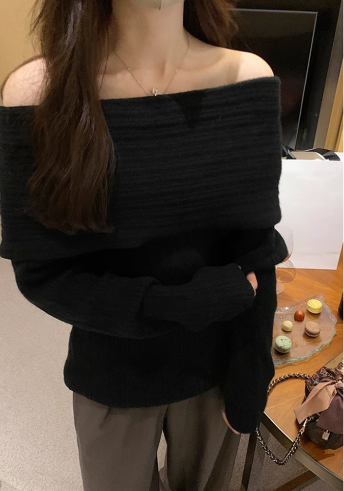 Loose all-match flat shoulder sweater lazy long tops