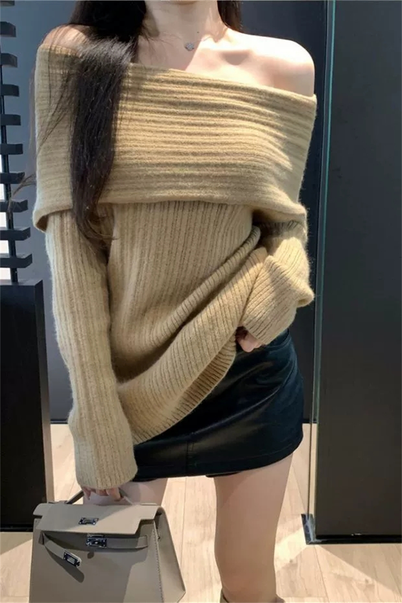 Loose all-match flat shoulder sweater lazy long tops