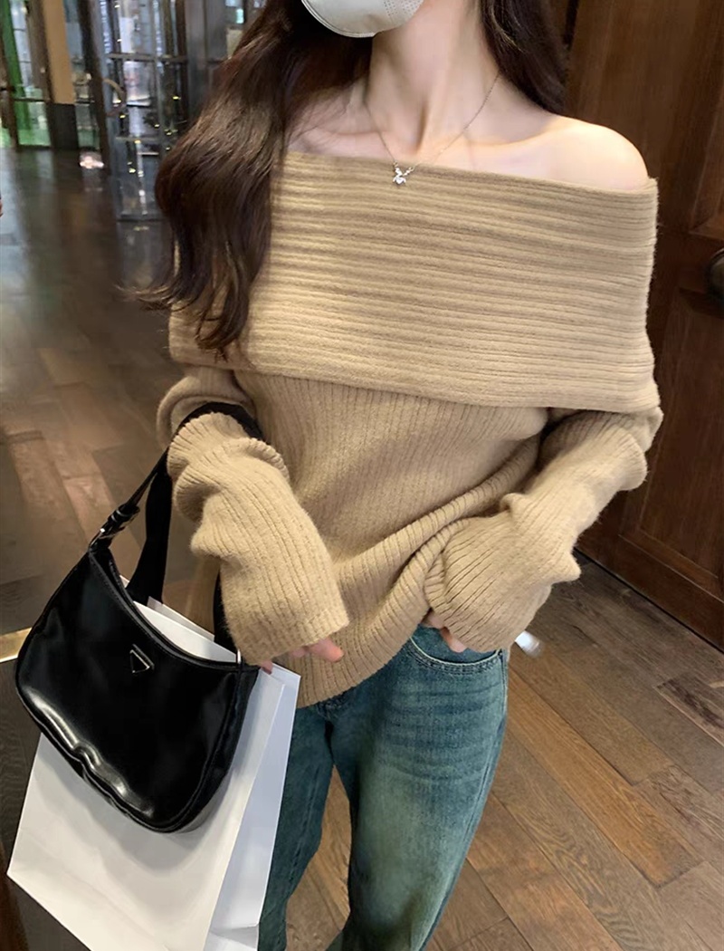 Loose all-match flat shoulder sweater lazy long tops
