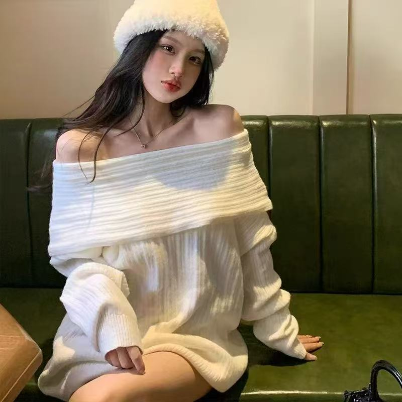 Loose all-match flat shoulder sweater lazy long tops
