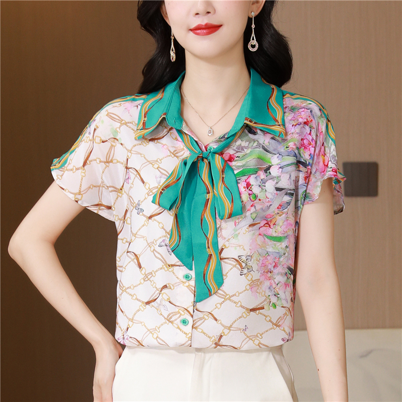 Silk temperament real silk tops fashion summer shirt