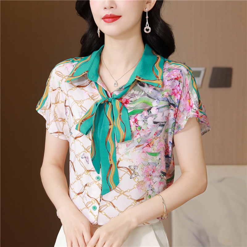 Silk temperament real silk tops fashion summer shirt