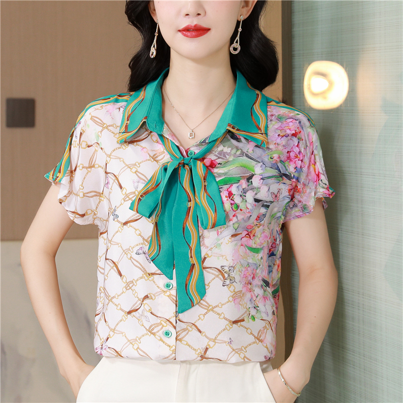 Silk temperament real silk tops fashion summer shirt
