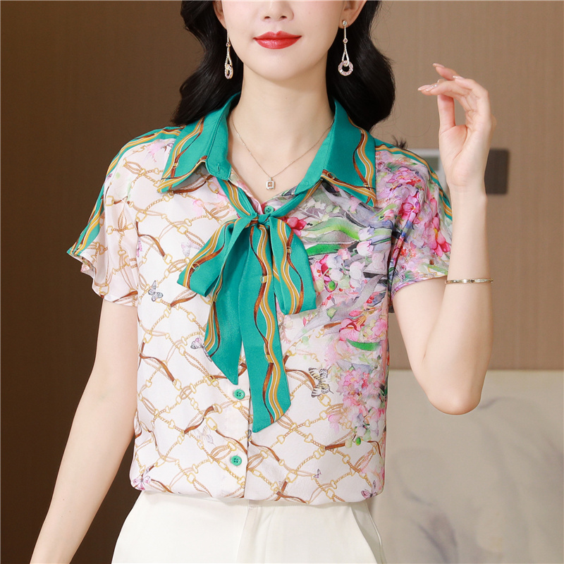 Silk temperament real silk tops fashion summer shirt