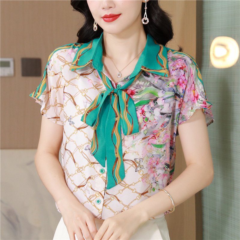 Silk temperament real silk tops fashion summer shirt