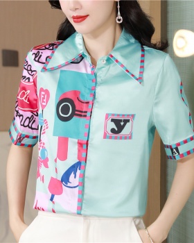 Printing real silk shirt Western style short sleeve tops