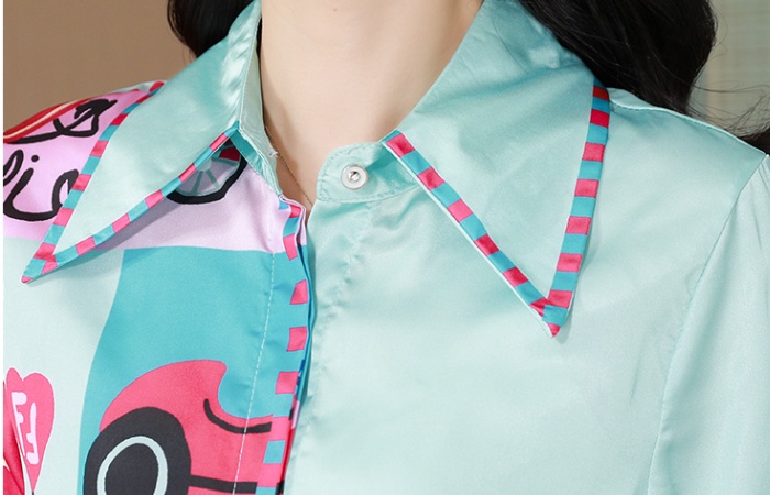 Printing real silk shirt Western style short sleeve tops