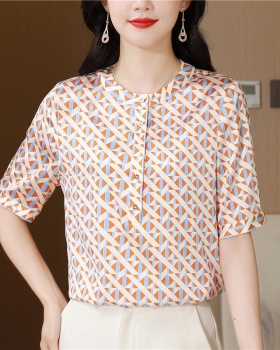 Silk short sleeve shirt temperament real silk tops for women