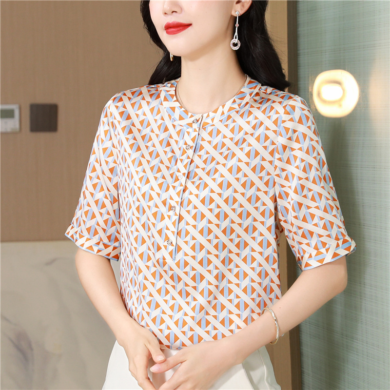 Silk short sleeve shirt temperament real silk tops for women
