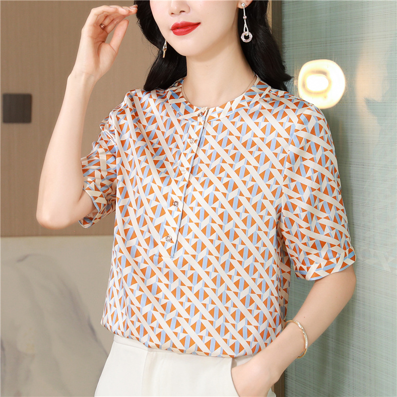 Silk short sleeve shirt temperament real silk tops for women