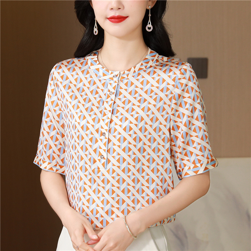Silk short sleeve shirt temperament real silk tops for women