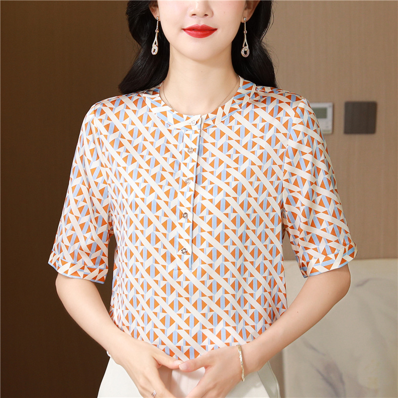 Silk short sleeve shirt temperament real silk tops for women