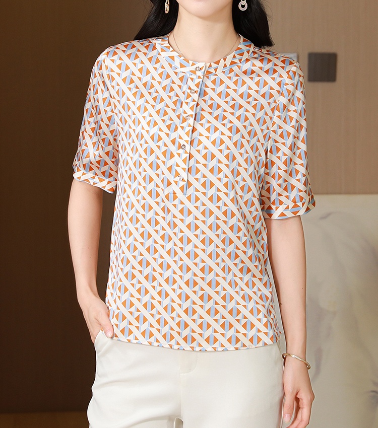 Silk short sleeve shirt temperament real silk tops for women