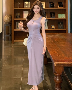 Fold temperament sexy purple dress slim tight summer vest for women