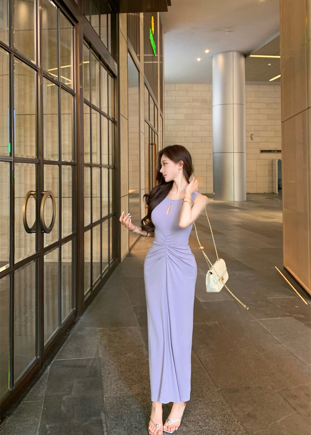 Fold temperament sexy purple dress slim tight summer vest for women