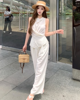 Sleeveless bandage tops pinched waist vest a set