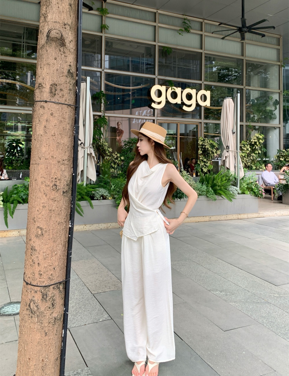 Sleeveless bandage tops pinched waist vest a set