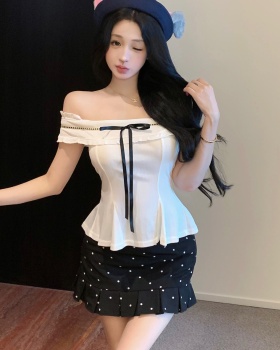 Lazy France style tops flat shoulder skirt a set
