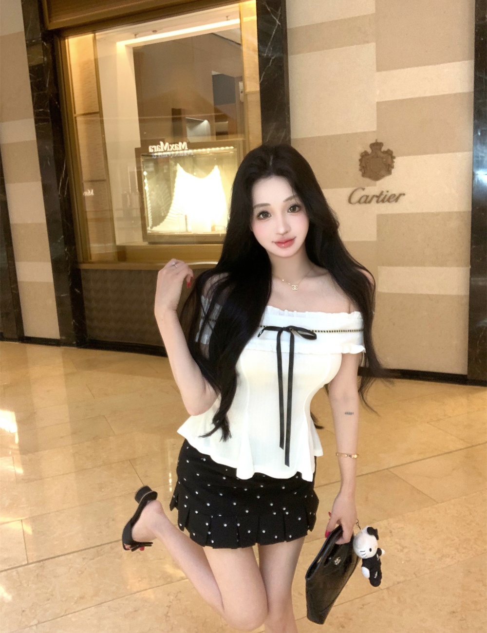Lazy France style tops flat shoulder skirt a set