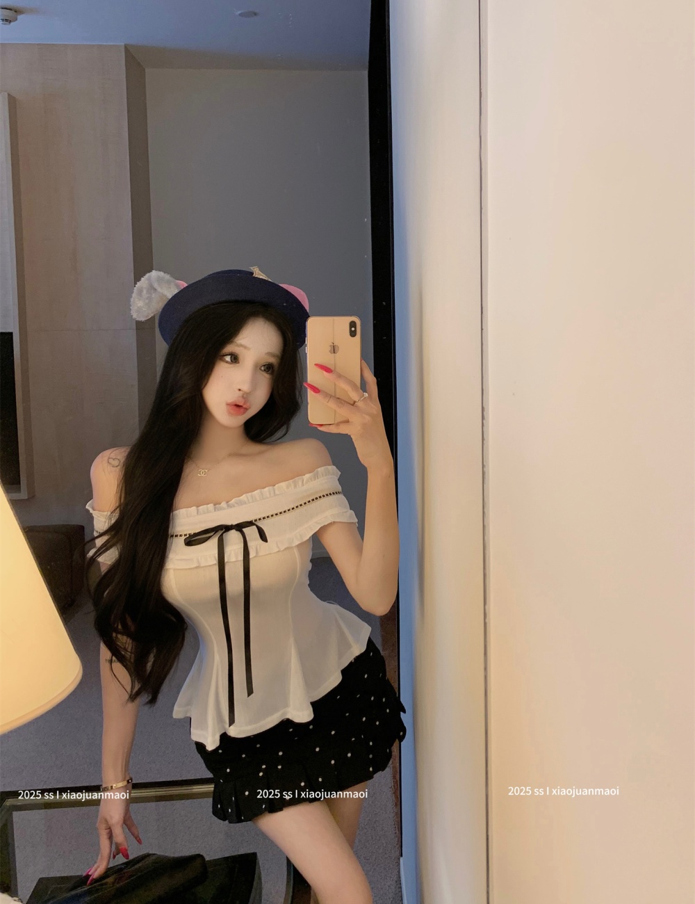Lazy France style tops flat shoulder skirt a set