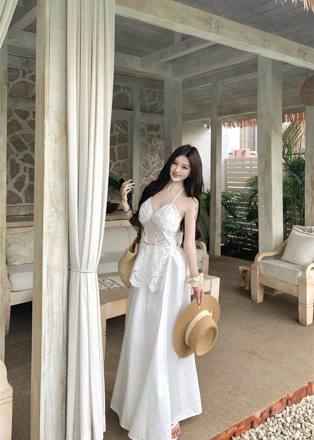 Summer strap dress France style long dress for women