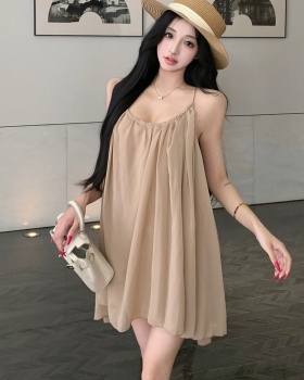 Slim chiffon loose unique dress sling V-neck khaki T-back