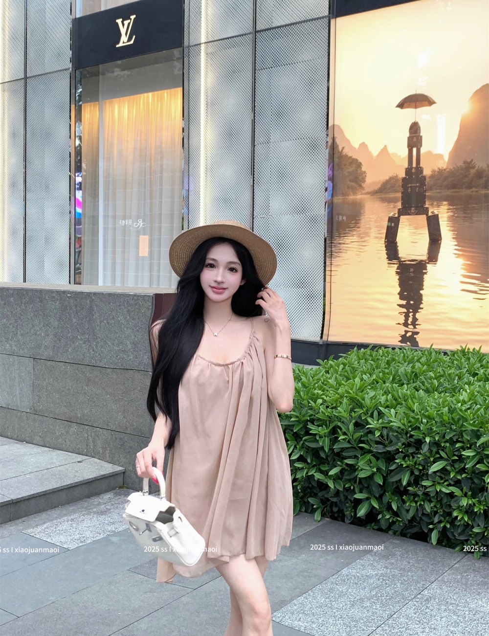 Slim chiffon loose unique dress sling V-neck khaki T-back