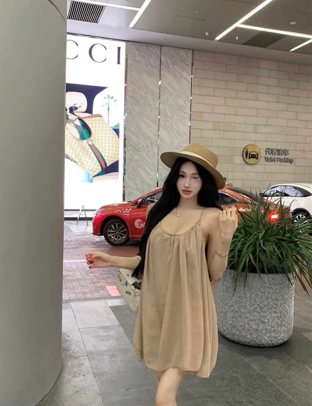 Slim chiffon loose unique dress sling V-neck khaki T-back