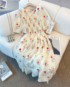 France style travel vacation slim high waist dress