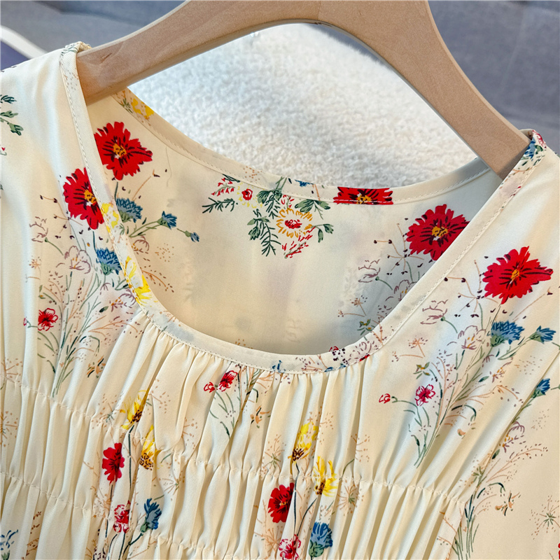 France style travel vacation slim high waist dress