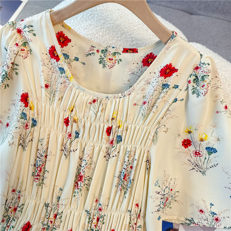 France style travel vacation slim high waist dress