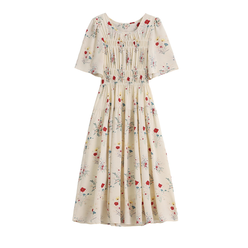 France style travel vacation slim high waist dress