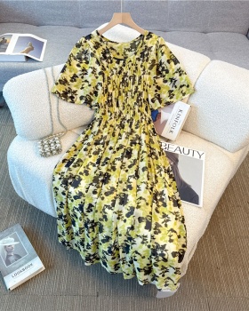 Was white France style travel vacation elastic floral dress