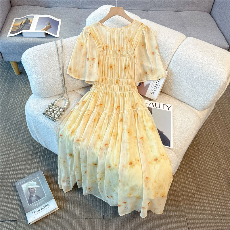 Soft was white long dress Korean style dress