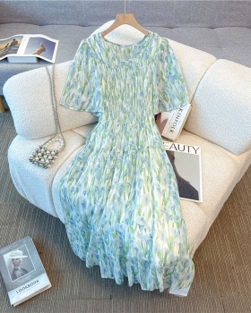 Was white floral dress elastic waist long dress