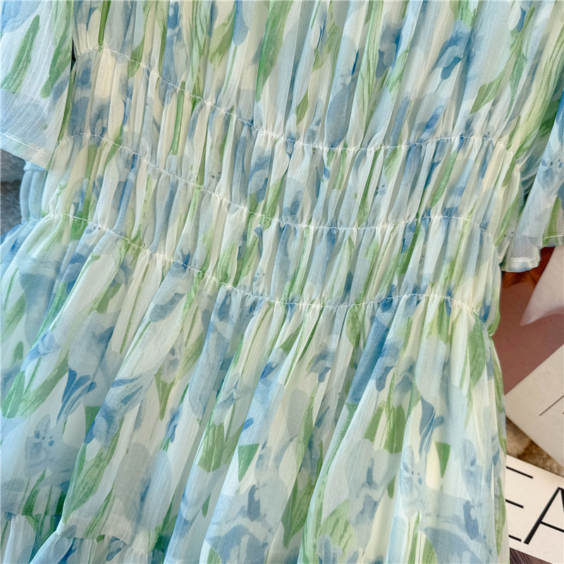Was white floral dress elastic waist long dress