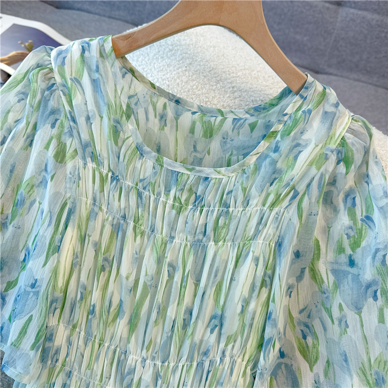 Was white floral dress elastic waist long dress