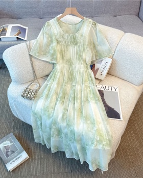 Was white high waist bronzing green large yard dress