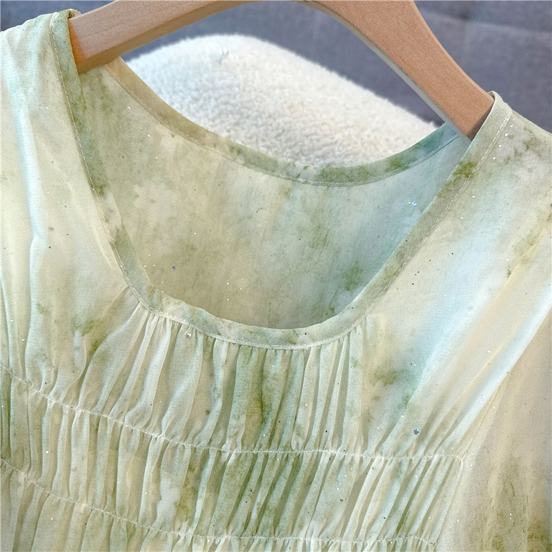 Was white high waist bronzing green large yard dress