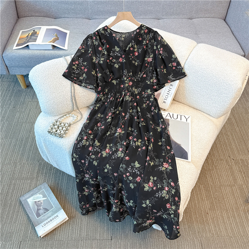 V-neck Cover belly large yard long high waist dress