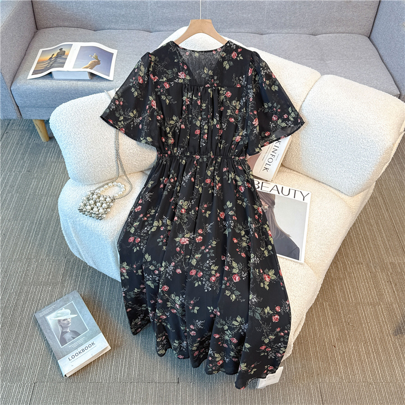 V-neck Cover belly large yard long high waist dress