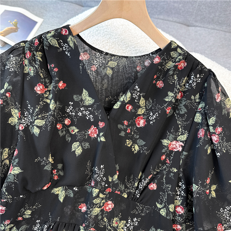 V-neck Cover belly large yard long high waist dress