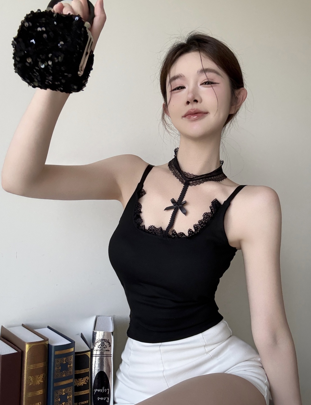 Spicegirl sling with chest pad bow halter vest for women