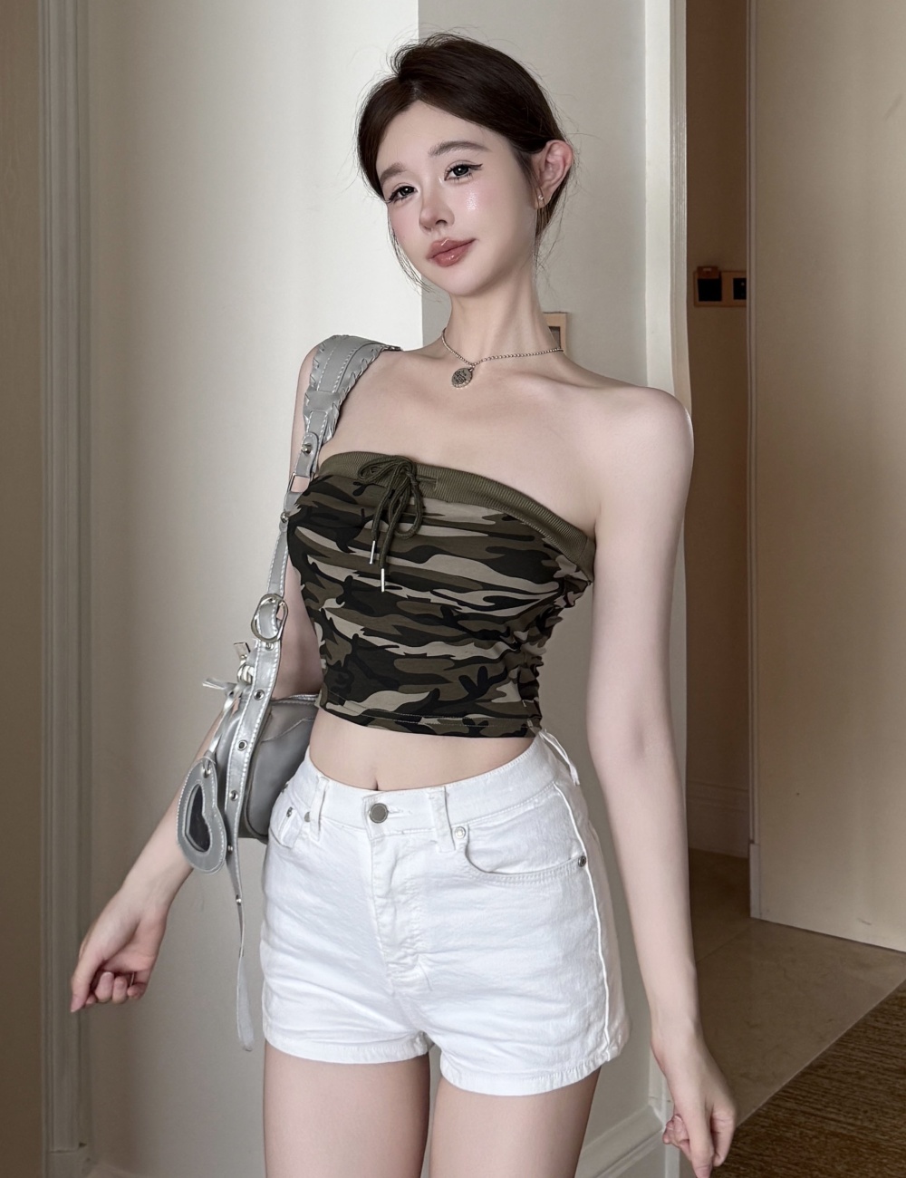 Spicegirl wrapped chest navel vest camouflage frenum tops