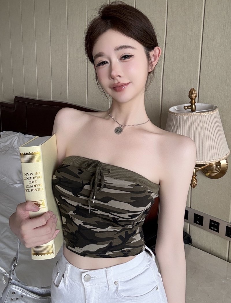 Spicegirl wrapped chest navel vest camouflage frenum tops