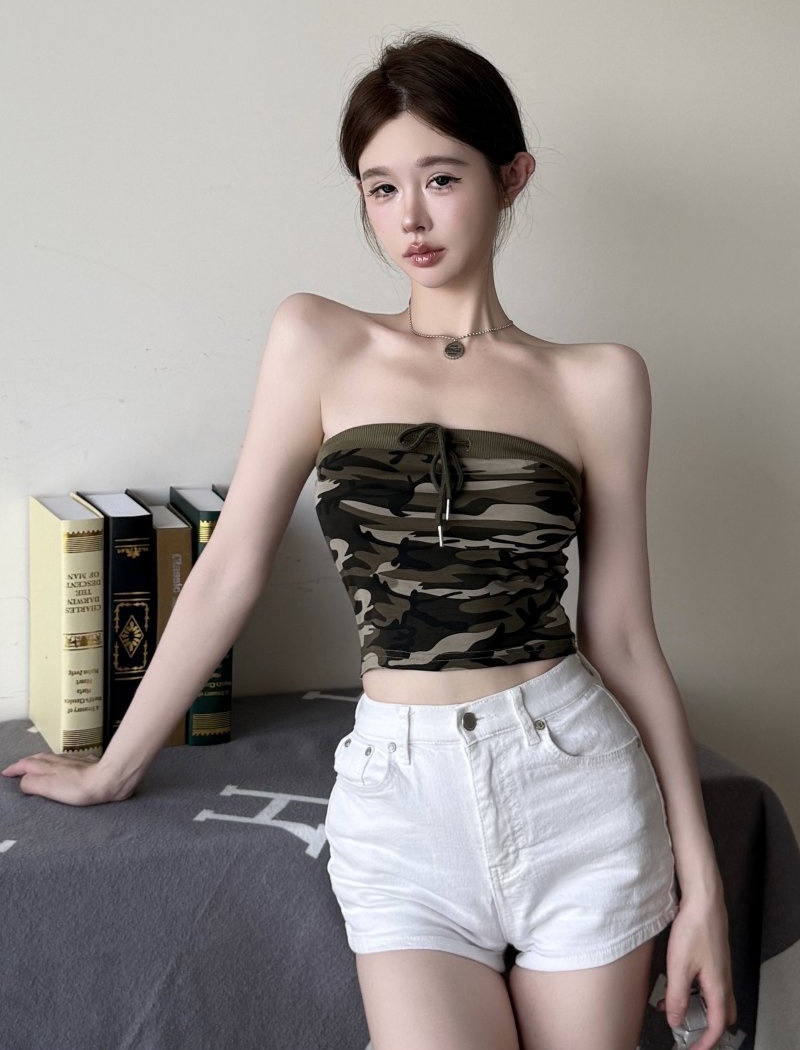 Spicegirl wrapped chest navel vest camouflage frenum tops