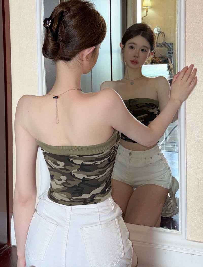 Spicegirl wrapped chest navel vest camouflage frenum tops