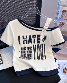 Niche summer T-shirt slim sloping shoulder tops