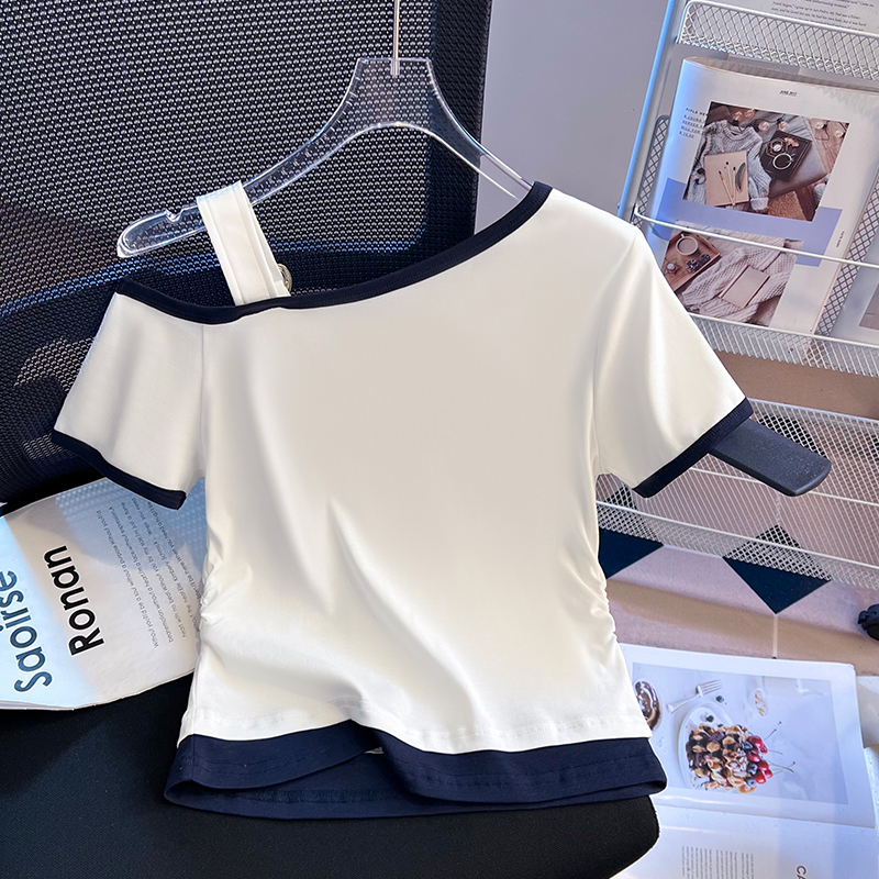 Niche summer T-shirt slim sloping shoulder tops