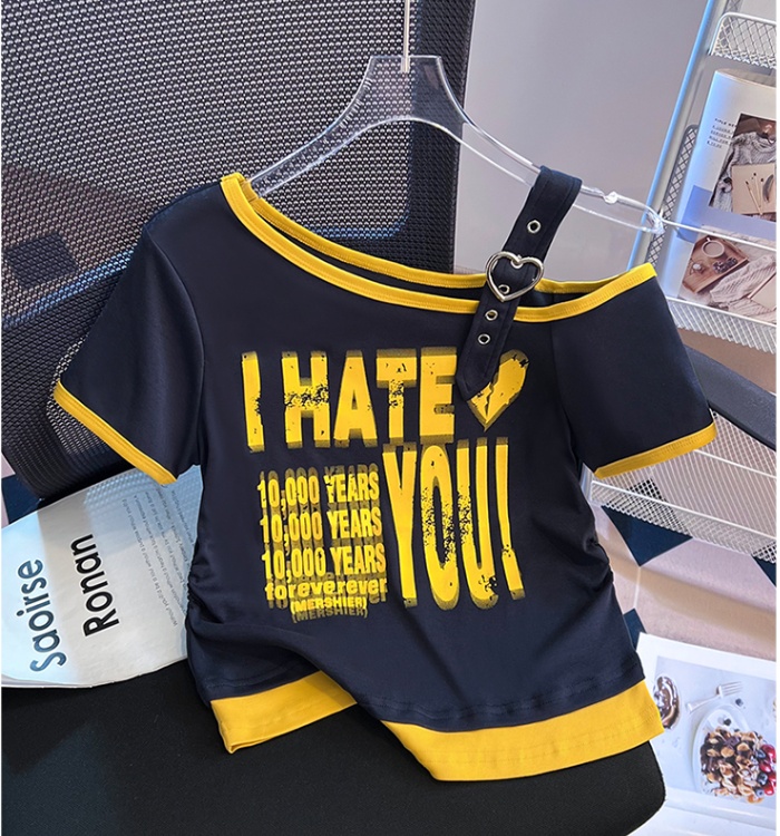Niche summer T-shirt slim sloping shoulder tops